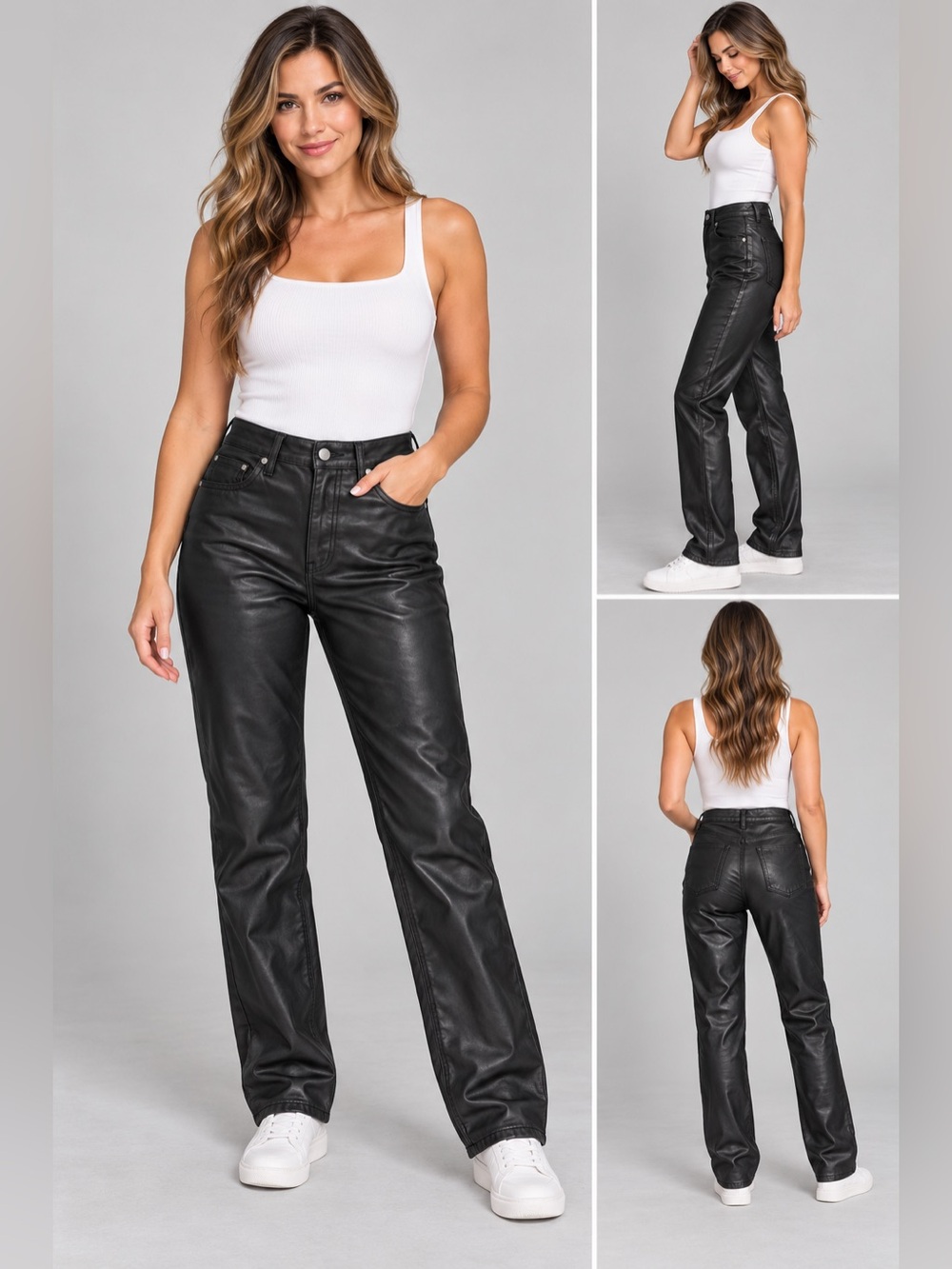 Universal Thread Faux Leather 90s Straight Leg Pants Size 6 Black High Rise
